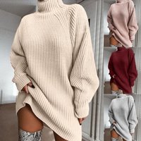Clothing Knitwear Mid Length Dress Shoulder Sleeves Half Turtleneck Sweater
