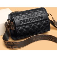 New 2023 Lingge Letter Embroidery Thread Large Capacity Soft Leather Women's Bag Fashion Versatile One Shoulder Messenger Bag Pillow Bag