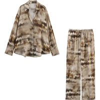 Spring Summer Fashion Casual Versatile V Neck Tie Dye Shirt Pants Set European American Style Export Order