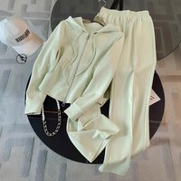 Autumn Winter Slimming Mambo Streetwear Set Hooded Sweatshirt High Waist Wide Leg Pants Casual Two Piece Outfit 