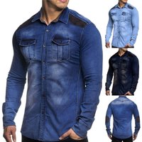 Clothing denim shirt casual suede blocked washed denim long sleeved slim shirt