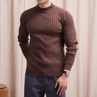  Slim Fit Semi Turtleneck Sweater Autumn Long Sleeve Knit Pullover Breathable Business Casual Solid Top Urban Style