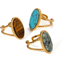 Women’s Jewelry Oval Blue Turquoise Tiger Eye Stone African Pine Adjustable Opening Ring Female Niche High End Light Luxury