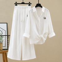 Tencel Suit Cotton Linen Slimming Casual Shirt Wide Leg Pants Summer Fashion Set Plus