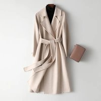  Slim Fit Wool Blend Coat – Mid Length Winter Trench Coat Lace Up Detail 
