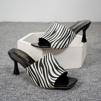 Women's Shoes Summer New Foreign Trade Large Size Women's Shoes Square Head High Heel Slippers Women Leopard Print Thick Heel Sandals Women