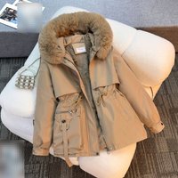  Short Puffer Jacket Faux Fur Hood Winter Warm Belted Quilted Coat Thickened Fleece Lined Parka 