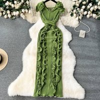 Clothing Banquet dress light luxury niche pleated three dimensional ruffles slim long temperament dress