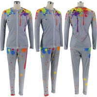 Loose Two Piece Set Casual Polyester Suit Pockets Independent Station Inkjet Printed Spring Autumn Winter Wear