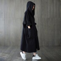 fashion loose large hooded commuter leisure over knee long large pocket trench coat