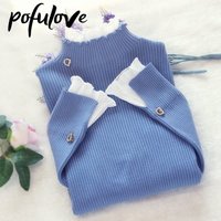 Sweater Turtleneck Lace Ruffle Pullover Trumpet Sleeve Top Solid Knitwear Trending Sweater Autumn