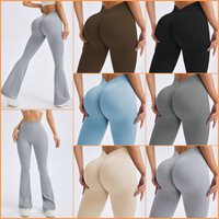Women's Clothing 6 Colors Seamless V Waist Threaded Flared Pants Yoga Pants Wide Leg Pants Fitness Pants Sports Trousers Female Leggings
