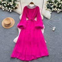 Women's Clothing Luxury Court-Style Bubble Sleeve Dress With Embroidered Detailing & Flowy A-Line Skirt – Elegant Long Dress For Women