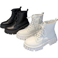 Thick soled lace up Martin boots 2024 autumn winter Korean version leather boots comfortable soft soled mid calf