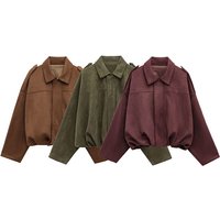 Brown Suede Jacket Loose Casual Bomber Coat Lapel Zipper Long Sleeve Jackets Vintage Motorcycle Outwear