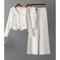 Women's Clothing slim fit style wide leg pants sweater three piece suit for women spring and autumn new vest knitted cardigan suit
