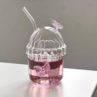 Creative Internet Celebrity Glass Butterfly Straw Cup, Milk Cup, Juice Coffee Cup