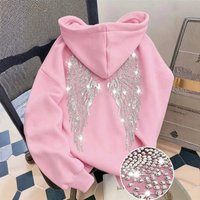 Rhinestone Wings Long Sleeved Pullover Sweatshirt Hoodie