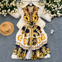 clothing Retro palace style printed dress summer sleeveless waist slim design niche light luxury temperament long dress