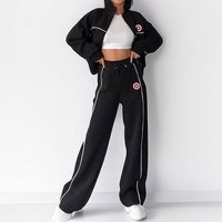 Hot Selling Set Casual High Neck Zipper Cardigan Tie Waist Fashionable Sports Sweatshirt Set