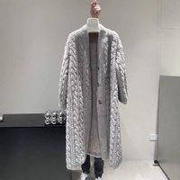 Longline Faux Fur Cardigan Coat – Oversized Cable-Knit Sherpa Lining (Grey/Black/Taupe, Vegan-Friendly Winter Wrap)