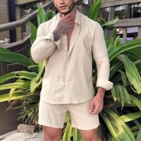 Clothing Casual Cotton Linen Suits Home Clothes Loose Long Sleeved Shorts Two Piece Suit