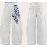 Vintage Baggy Jeans For Men & Women - Distressed White Relaxed Fit High Waist Straight Leg Cleanfit Pants With Western Style Embroidery