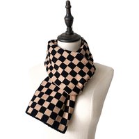 Unisex Black and white checkerboard wool scarf with knitted bib for men and women