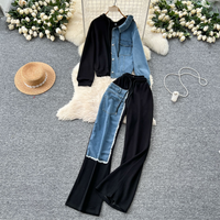 Fashionable Style Casual Set Hooded Sweatshirt High Waisted Wide Leg Jeans
