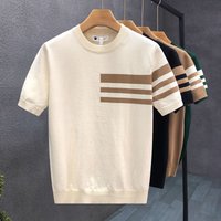 Men's Clothing Summer New Short Sleeved Sweater Men's Striped Simple Business Light Mature Slim Ice Silk T Shirt