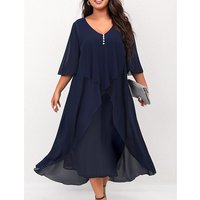 Clothing Chiffon Splicing Two Piece Irregular Mid Sleeve Dress