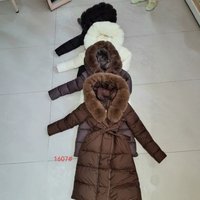 Women's European Style Mid-Length down Jacket Cotton with Large Fur Collar Fashionable Thickened Waist Outerwear
