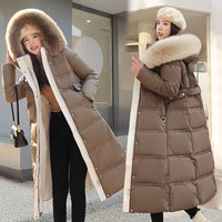  Long Hooded Winter Coat Faux Fur Trim Thickened Polyester Padded Jacket Oversize Loose Fit Elegant Casual Style