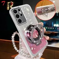 Glitter Crystal Bracelet Phone Holder Case Samsung Galaxy S25 S24 S23 S22 S21 Ultra S20 FE Silicone Cover