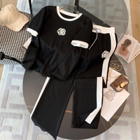 High End Casual Sportswear Set Summer Thin Fabric Wide Leg Pants & Top Two Piece Outfit