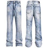 Clothing High quality Cleanfit Snowflake Pattern Retro Straight Leg Jeans Autumn Heavy Wash Ice Blue.