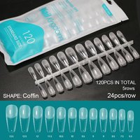 120pcs False Nails Acrylic Press on Nails Coffin Artificial Nails Clear/Semi-matte Tips for Extension Manicure Tool