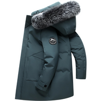 Down jacket mid length 2022 hooded large fur collar fashionable winter thickened jacket trendy