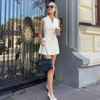 Summer Fashion Set Asymmetrical Collar Top & Pleated Skirt Outfit Casual Chic Two Piece Breathable Polyester Spandex Blend