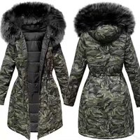 Clothing Winter plus velvet thickened coat version loose BF large fur collar medium long camouflage cotton coat