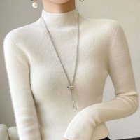Clothing autumn winter half high collar pullover long sleeved knitted sweater slim bottoming shirt solid sweater