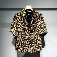 Men's clothing leopard print short-sleeved shirt summer light luxury men's clothing five-point half-sleeve brand loose casual versatile shirt men