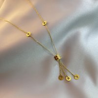 Stainless Steel Gold Plated Simple Fashion Cylinder Disc Long Tassel Pendant Neckalce For Women Girls Wedding