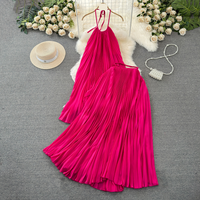 Women's Clothing Seaside Vacation Halter Neck Backless Pleated Dress Two Piece Suit High Waist Slimming A Line Skirt