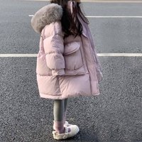 Toddler Girls Clothing Big Fur Collar Hooded Down Cotton Jacket Children’s Medium And Long Cotton Coat