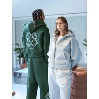 Men's Tracksuits European Street Style Four-Leaf Clover Oversized Activewear Set Unisex Fit Zip-Up Hoodie Multi-Color
