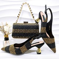 Women’s Shoes Fashionable and simple pointed stripes with exquisite rhinestone decoration, elegant ladies' shoes and bags set with high heels