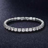 4mm Single Row Cubic Zirconia Tennis Bracelet - Stainless Steel Hip Hop Jewelry For Men & Women, Unisex Geometric Fashion Accessory