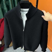 Korean-Style Stand Collar Cardigan – Dual-Zip Slim Fit Knit Sweater For Men (Anti-Pill Polyester Blend, Jacquard Detailing, M-3XL)