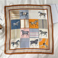 Scarf Women’s Fashion Horse Geometric Check Scarf 70cm Small Square Scarf Professional Scarf Decorative Hair Band Light